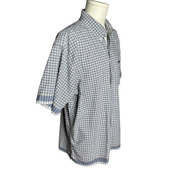 Chaps Button Down Short Sleeve Camp Shirt XL Blue White Checkered Cotton Pocket - Picture 3 of 6
